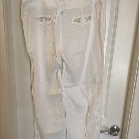 INC International Concepts Pants - INC International Concepts White Linen Trousers with Embellished Pockets